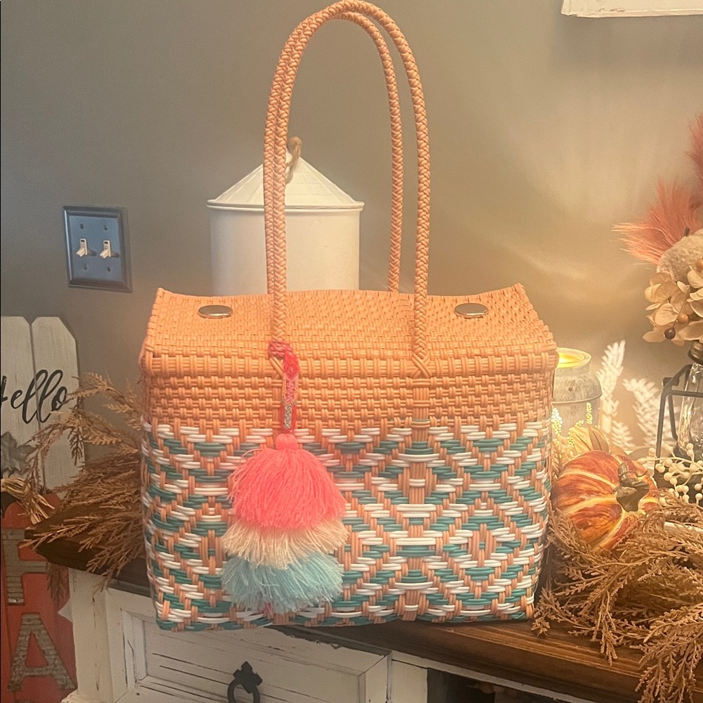 Chic Woven Tote Bag with Tassel Charm